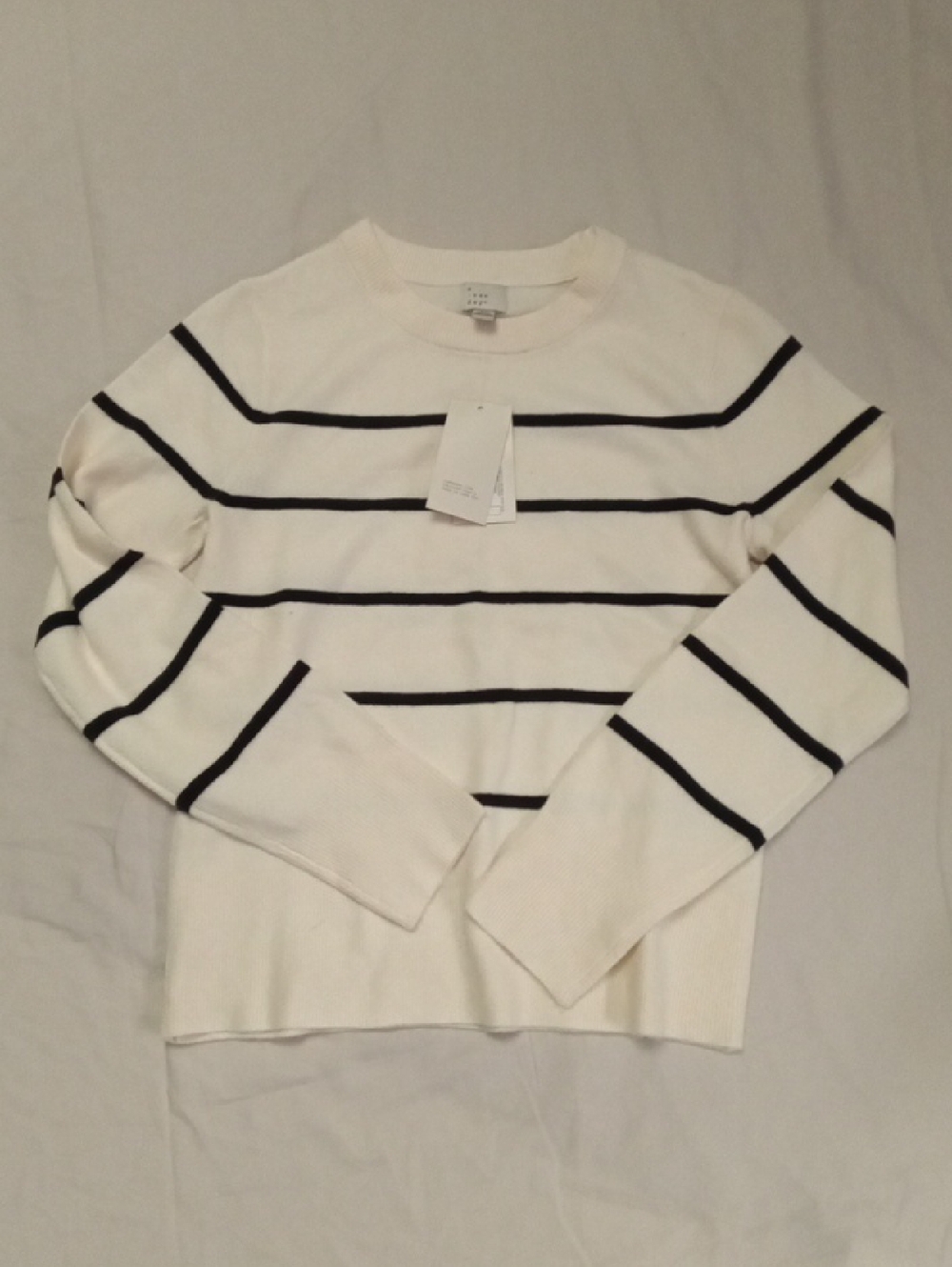 a new day White Crewneck Sweater with Black Stripes